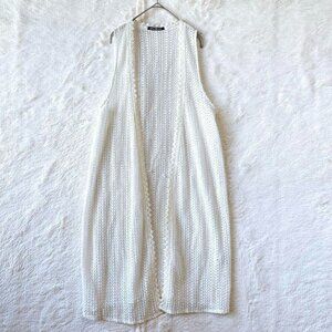 Bread Lace Long Gilet Openwork Vest Cool Natural